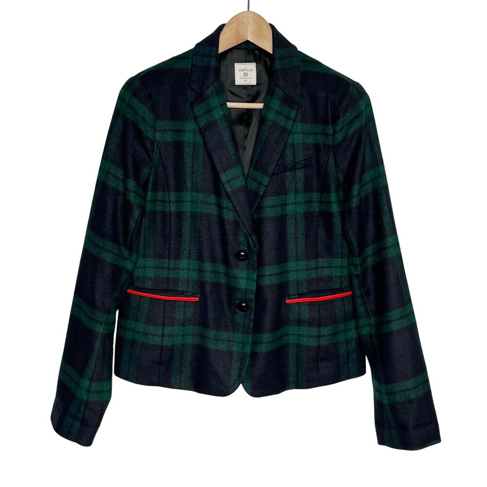 GAP The Academy Navy and Green Plaid Blazer with Red Trim